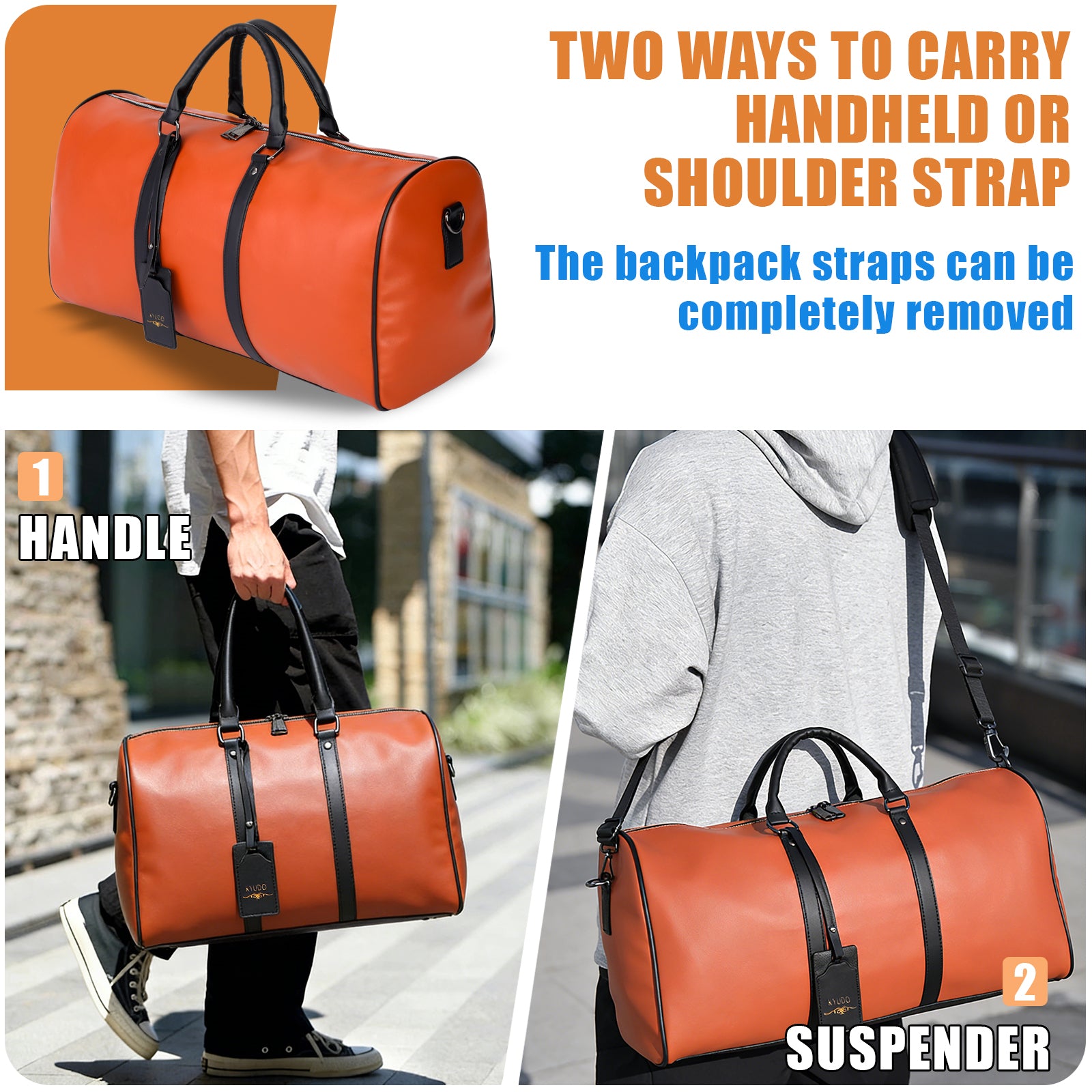 Kyudo Cognac Luxury Duffel Bag – Waterproof PU Leather Travel & Gym Bag
