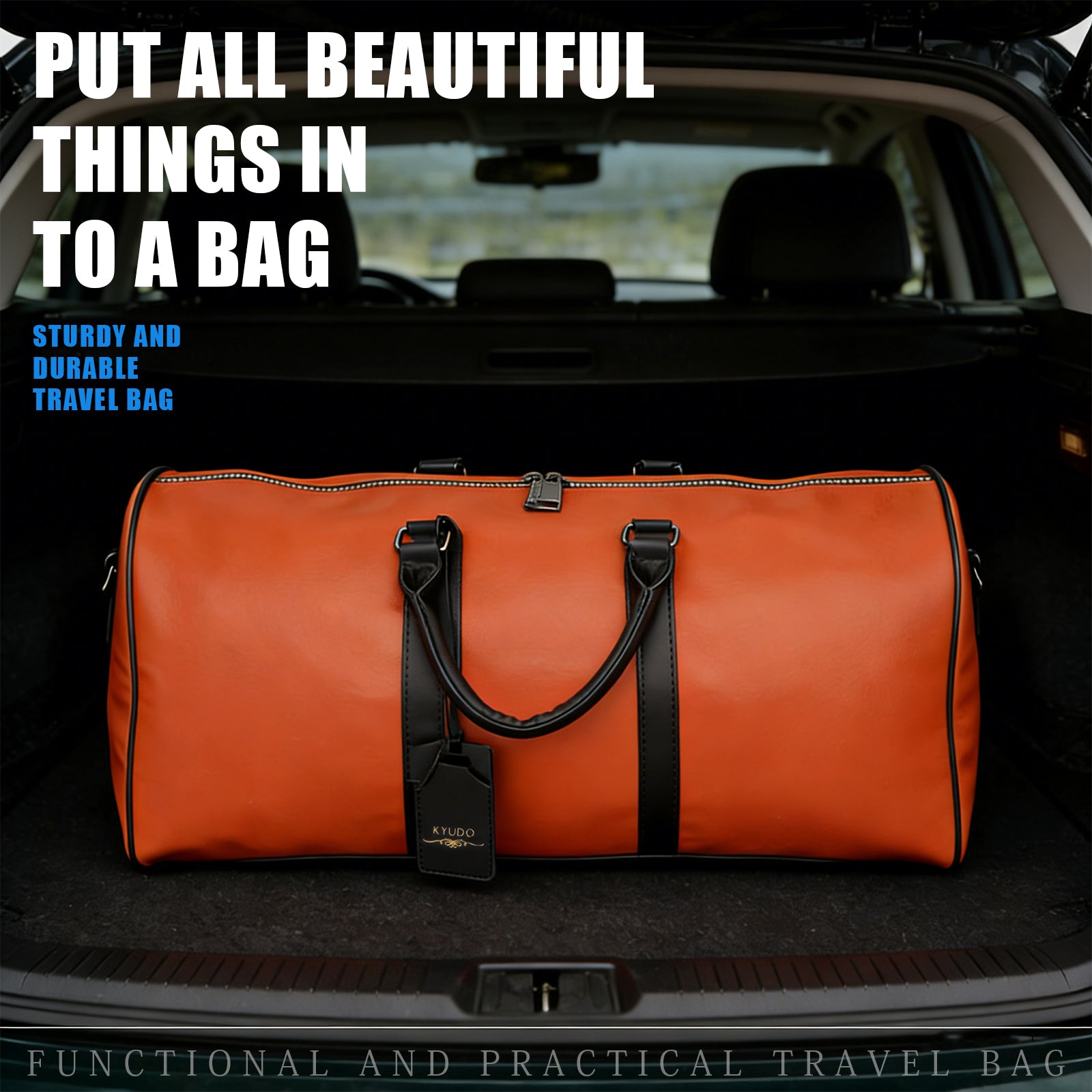 Kyudo Cognac Luxury Duffel Bag – Waterproof PU Leather Travel & Gym Bag