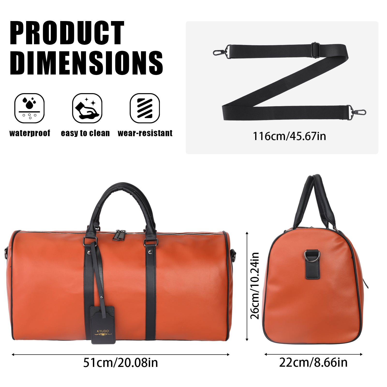 Kyudo Cognac Luxury Duffel Bag – Waterproof PU Leather Travel & Gym Bag