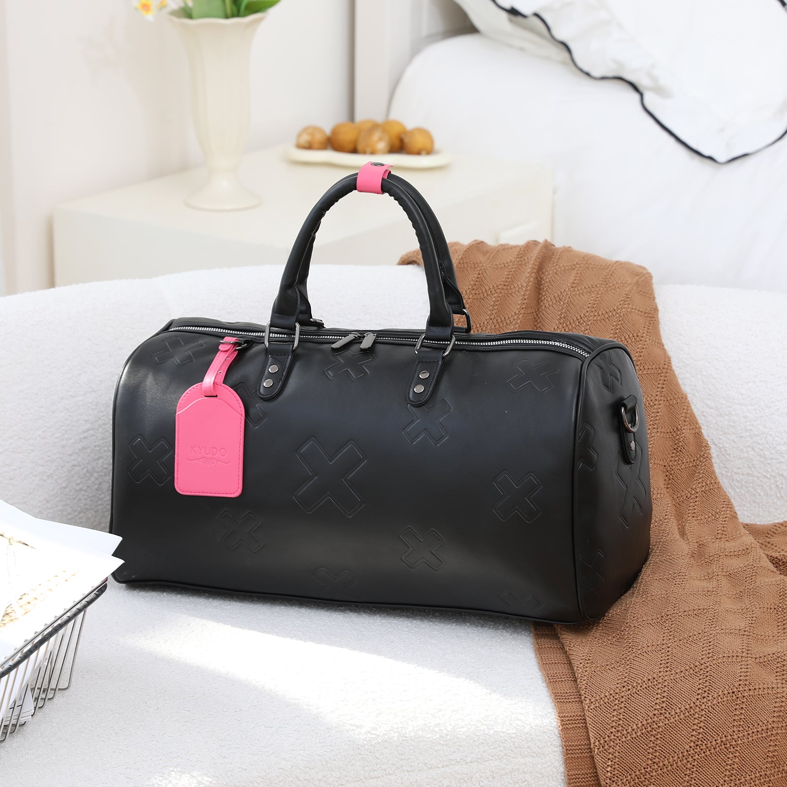 Kyudo Embossed Luxury Barrel Duffel Bag – Waterproof Travel & Gym Bag