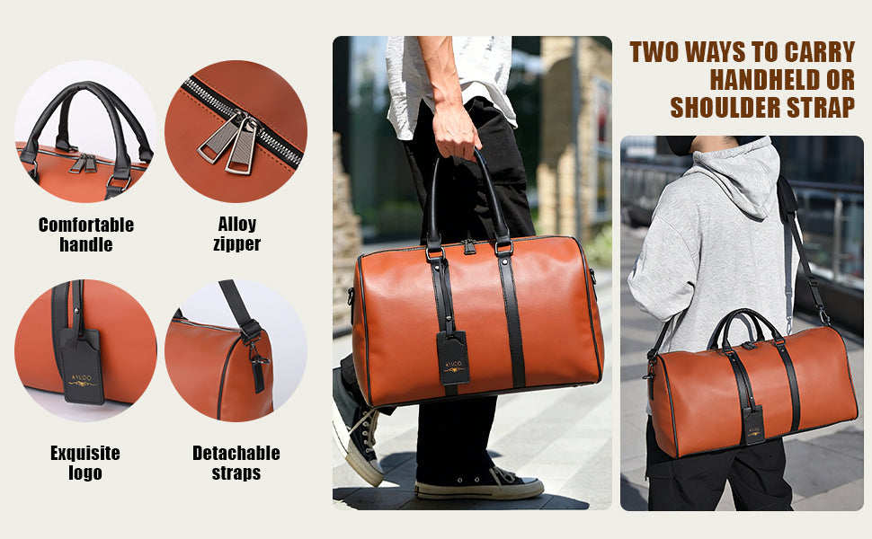 Kyudo Cognac Luxury Duffel Bag – Waterproof PU Leather Travel & Gym Bag