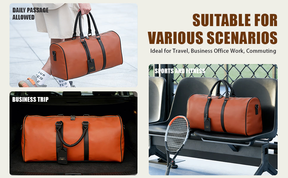Kyudo Cognac Luxury Duffel Bag – Waterproof PU Leather Travel & Gym Bag