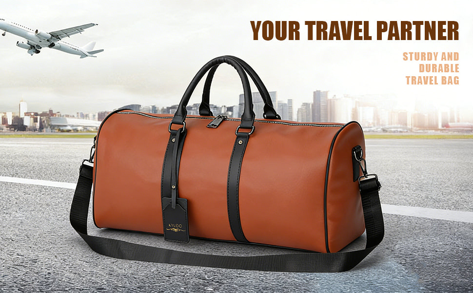 Kyudo Cognac Luxury Duffel Bag – Waterproof PU Leather Travel & Gym Bag
