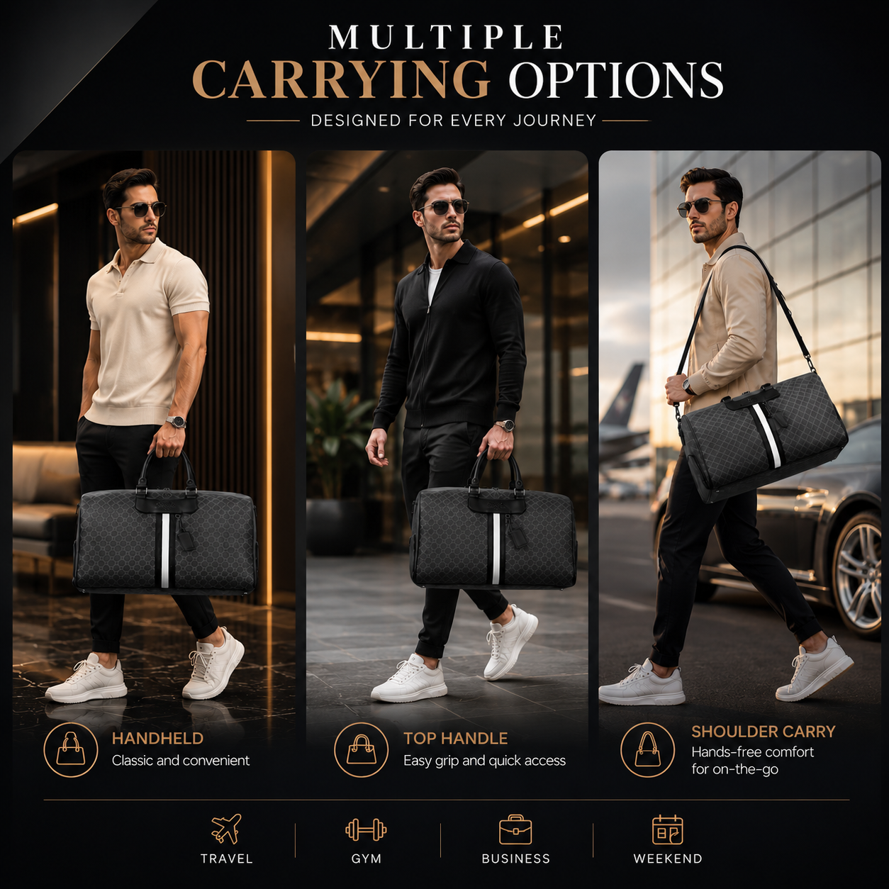 Kyudo Monogram Luxury Duffel Bag – PU Leather Travel Bag with Shoe Compartment