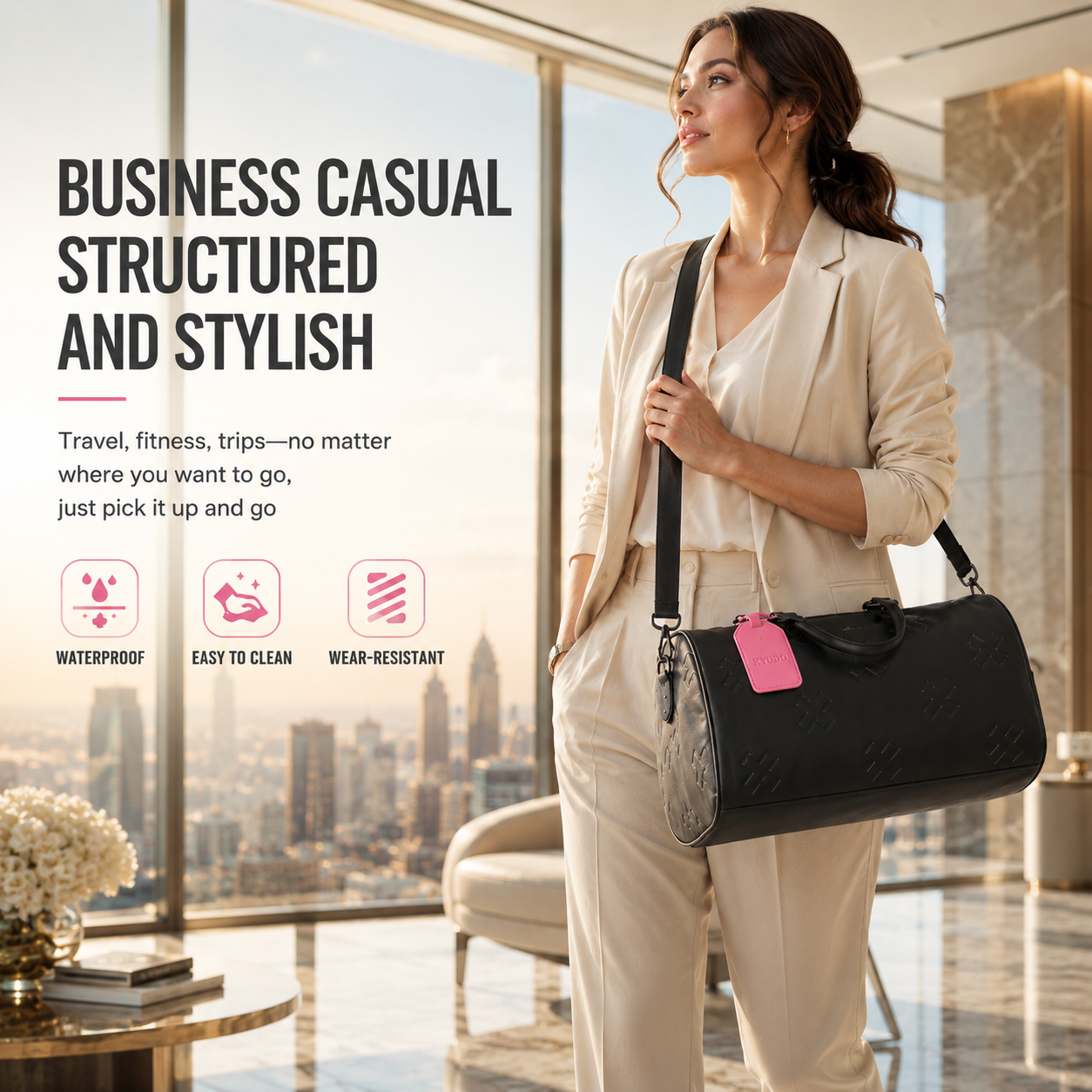 Kyudo Embossed Luxury Barrel Duffel Bag – Waterproof Travel & Gym Bag