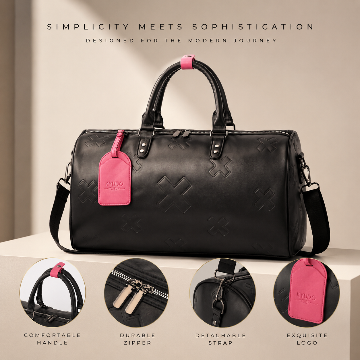 Kyudo Embossed Luxury Barrel Duffel Bag – Waterproof Travel & Gym Bag