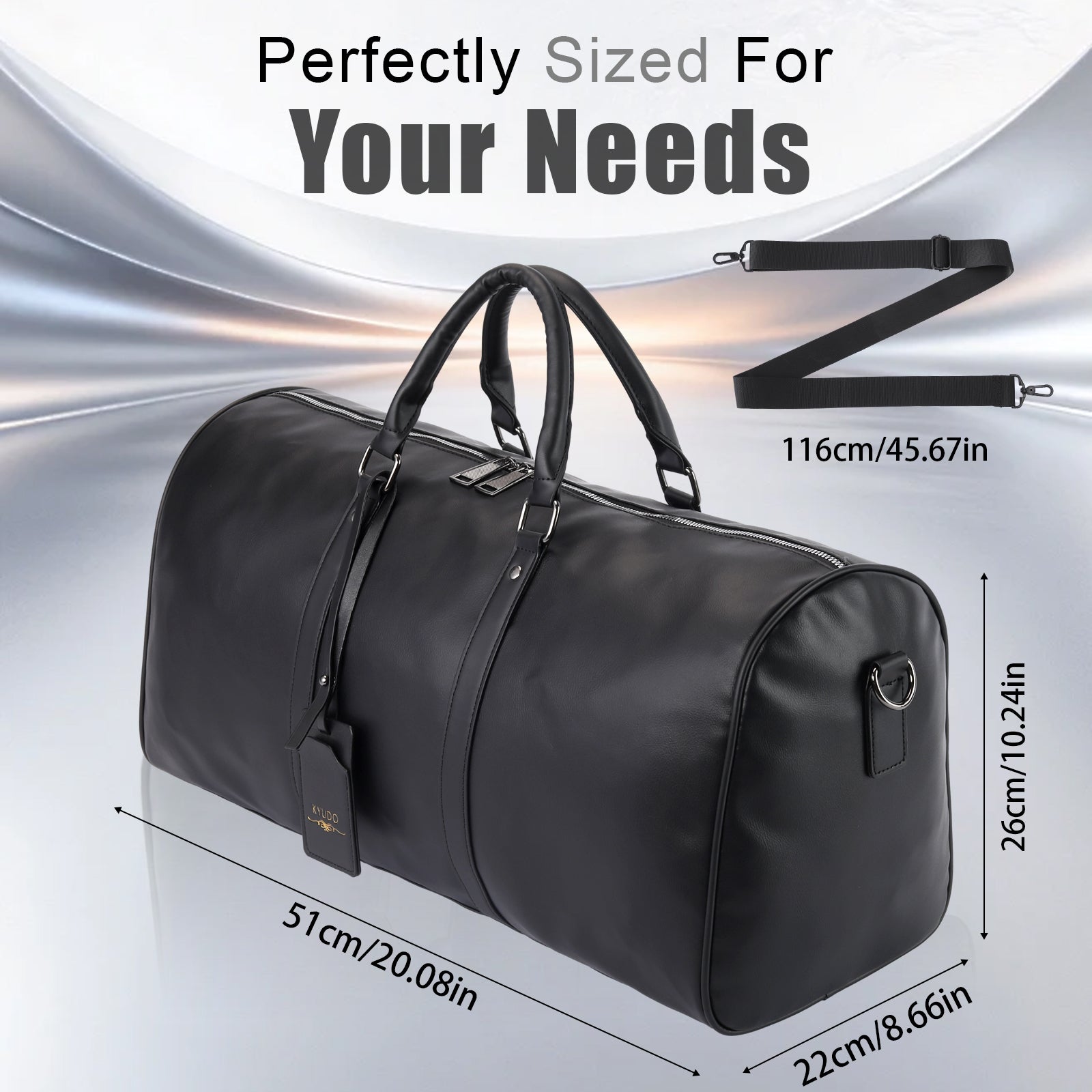 Kyudo Midnight Black Barrel Duffel Bag – Waterproof PU Leather Travel & Gym Bag