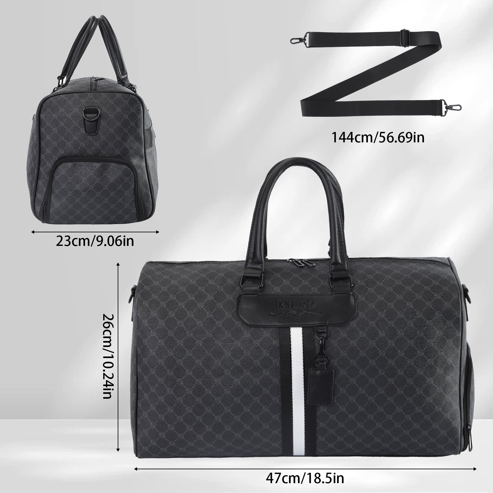 Kyudo Monogram Luxury Duffel Bag – PU Leather Travel Bag with Shoe Compartment
