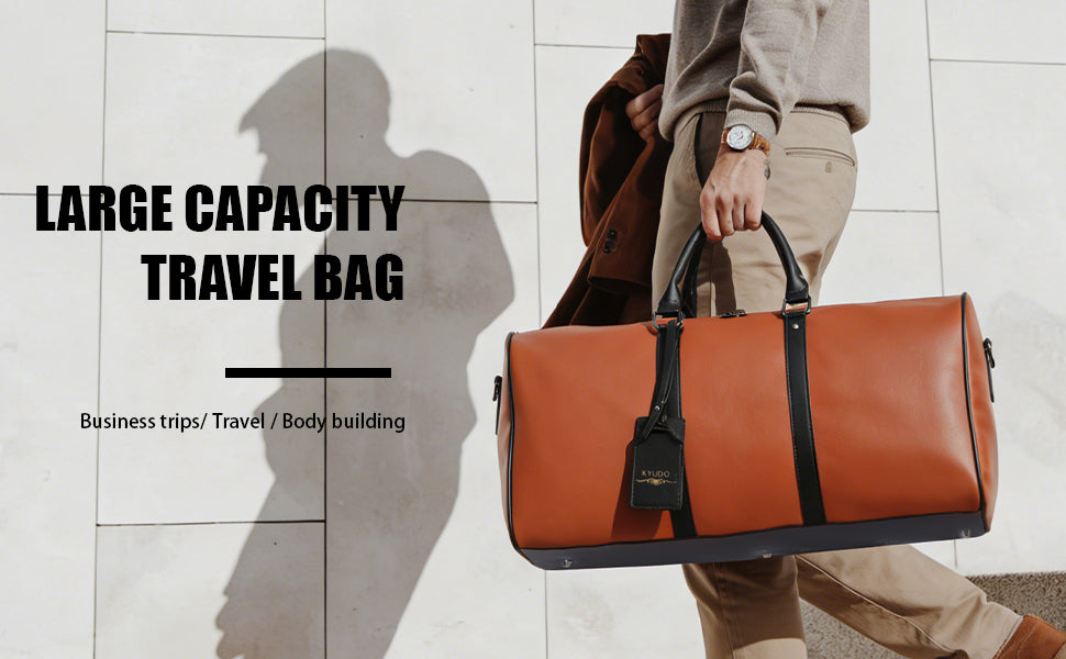 Kyudo Cognac Luxury Duffel Bag – Waterproof PU Leather Travel & Gym Bag
