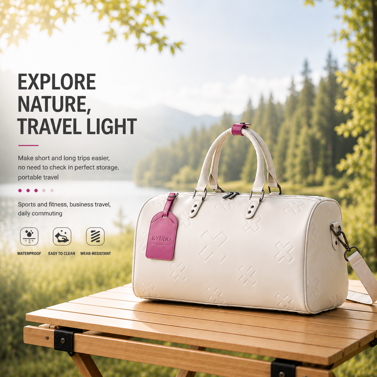 Kyudo Embossed Luxury Barrel Duffel Bag – Waterproof Travel & Gym Bag