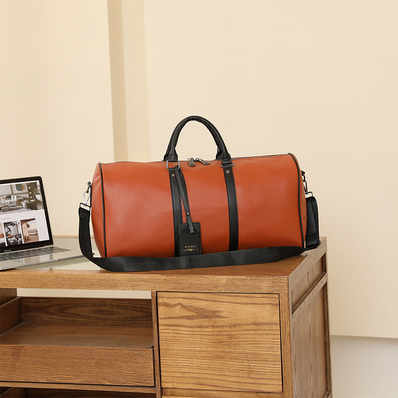 Kyudo Cognac Luxury Duffel Bag – Waterproof PU Leather Travel & Gym Bag
